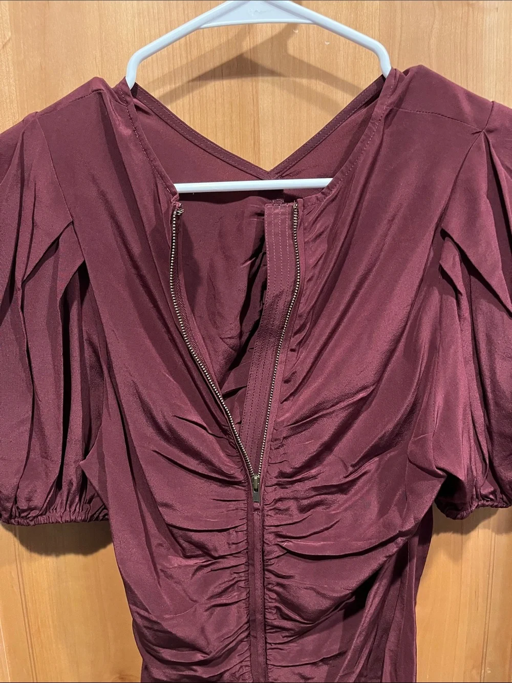 Ulla Johnson 100% Silk Women’s Elise Ruched Puff-Sleeve Top - Burgundy - size 6
